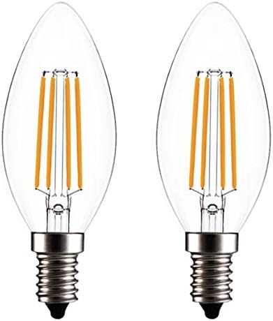 Bulbright LED Candelabra Bulb, Dimmable C35 2W LED Filament Candle Bulb, E14 Base, Warm White 2700K, LED Light Bulb 20W Equivalent, 220-240VAC, 2 Pack (Clear Glass, 2 Watt)