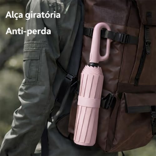 Guarda-Chuva Premium Botão Automático Abre e Fecha Varetas Reforçadas Proteção Solar UV Blackout Resistente ao Vento Compacto Dobrável Sombrinha Portátil Mochila Bolsa Mala Fivela de Anel