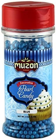Muzon Blue Pearls Edible Cake Decorations (4 oz.) - Sugar Candy Sprinkles - Topping for Icing, Birthday Cupcakes, Sweet Treats & CookiesBlue Edible Sugar Pearls Dragees Decoration Balls Candy by Muzon Foods