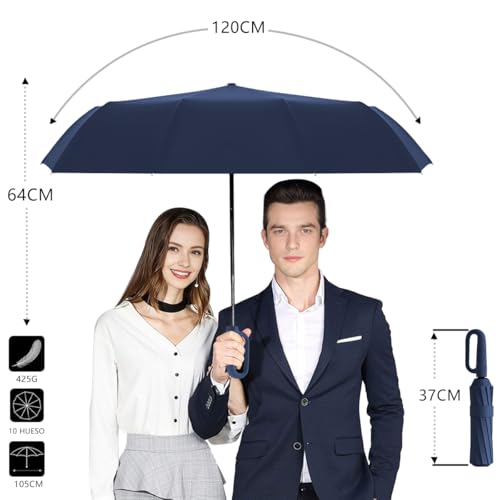 MXHIGO Paraguas Plegable Automático con Hebilla de Anillo, Paraguas de Bolsillo Reforzado, Sombrilla Grande Resistente al Viento, Con 20 Varillas Reflectantes y Protección UV, Para Hombres y Mujeres
