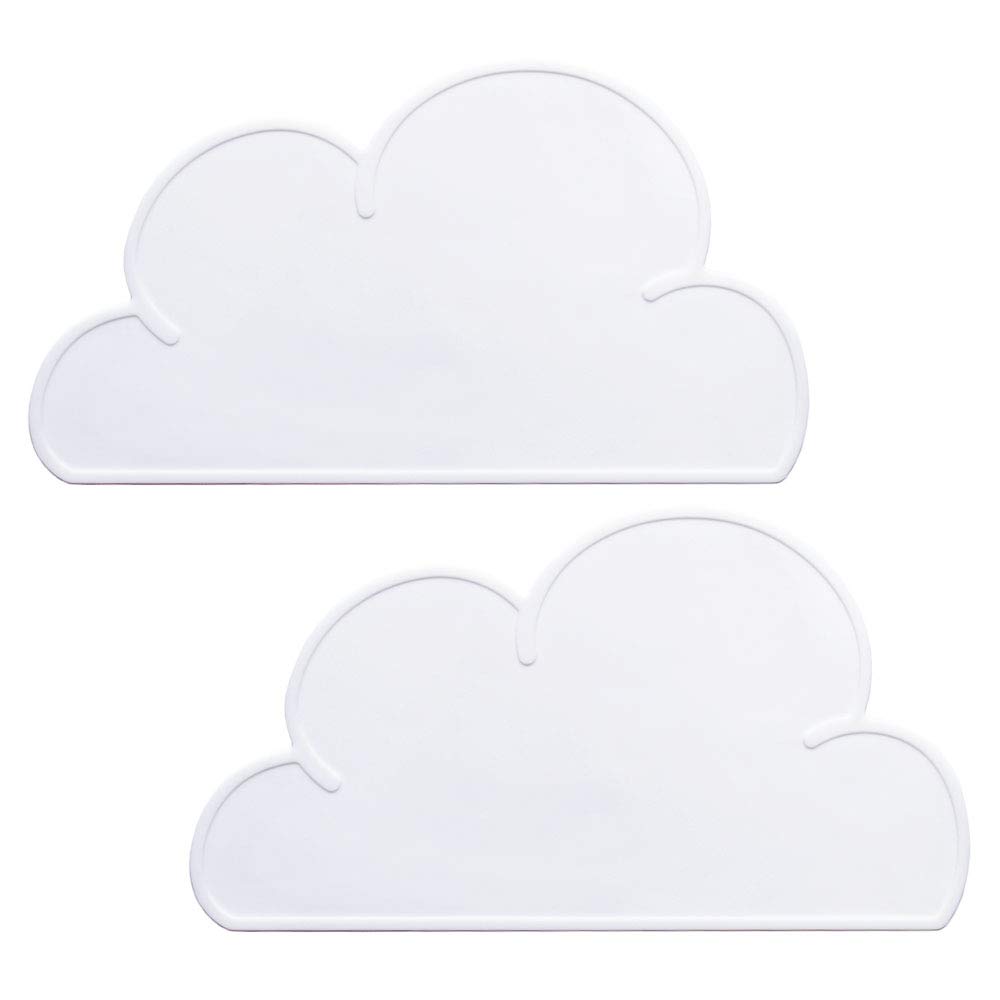 YOCZOX 2 PCS Kids Placemats Non Slip Silicone Cloud Tablemats, Heat Resistant Non-Stick Baby Feeding Plate, Portable Travel Dinner Placemat Kids Tableware for Toddlers, Children, Infant - White