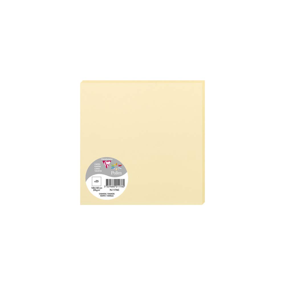 Clairefontaine 1176C Pack of 25 Plain Cards Square format 16x16cm 210gsm Tawny colour Event Correspondence Invitation Cards Pollen range Smooth Premium Paper — image 1