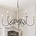LALUZ Farmhouse Chandelier, French Country Chandelier for Dining Room, White Distressed Wood, 37” L x 28” H