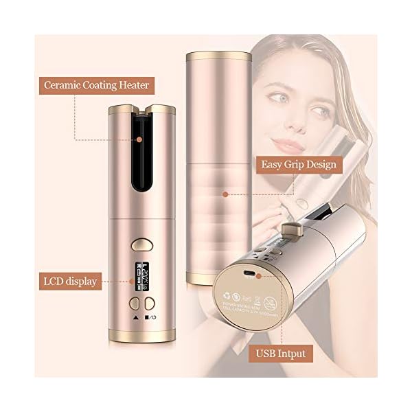 Cordless-Hair-Curler-QUARED-Portable-Auto-Curling-Iron-Anti-Tangle-LCD-Display-USB-Rechargeable-6-Temperature-Timer-Settings-Auto-Shut-Off-Hair-Curling-Wand-for-Hair-Styling-Anytime-Anywhere Cordless Hair Curler, QUARED Portable Auto Curling Iron Anti-Tangle, LCD Display, USB Rechargeable, 6 Temperature…
