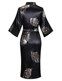 Dandychic bata tipo kimono larga de imitación de seda con estampado de pagoda para mujer