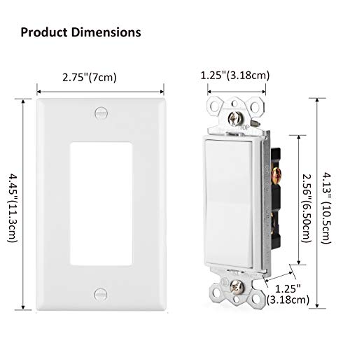ELECTECK ON/OFF Light Switch with Cover, Pack of 12, 15A 120/277V, Electric AC Paddle Rocker Interrupter, Single Pole Grounding, Residential & Commercial Grade, Wall Plate Included, UL Listed, White