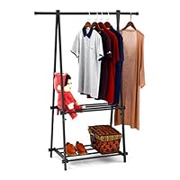 SUNPACE Modern Coat Rack with Shelf SUN007 Black Shoe Garment Rack Hanger Organizer Heavy Duty for Office,Entryway,Bedroom ...