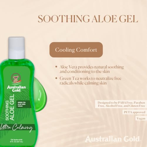 Australian Gold Soothing Aloe Vera After Sun Gel -Relieves Sunburn Pain and Hot & Itchy Skin, Soothing Aloe After Sun Gel, 8 Fl Oz (A70623-1)