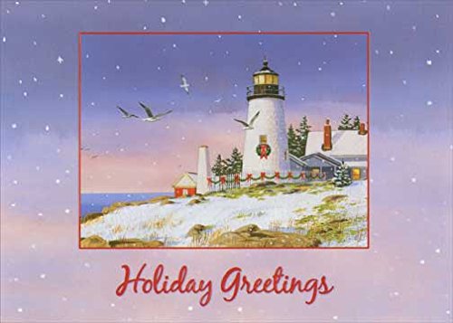 Holiday Greetings Lighthouse - Red Farm Studios Box of 18 Coastal Christmas Cards