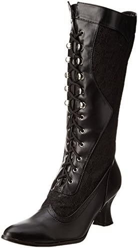 Womens Sexy Black Boots Lace Victorian Mid Calf Costume Boot 2 1/2 Inch
