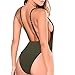 Dixperfect Women's Sexy Deep V-Neck One Piece Bathing Suit Plunge Side Scoop Swimsuit Monokini (M, Olive)