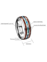 Anillo de carburo de tungsteno con incrustaciones de madera de Koa y Abalone de 0.315 in para hombre y mujer, con grabado de alto pulido, tamaño 7 a 17