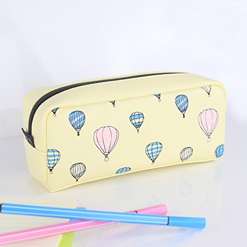 Big capacity PU Leather Pencil Case Pen Bag Makeup Organizer Cosmetic Pouch Box Holder (Blue)
