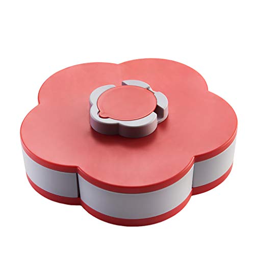 COM1950s Double-Layer Rotating Fruit Plate Petal Shape Dried Snack Storage Tray Home Living Room Candy Dish Dried Candy Food Storage Box Jewelry Organizer (Red, D)