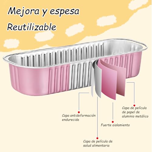 Moldes para pasteles con tapa, 100 mini moldes para pan de aluminio, 100 cucharas de postre con tapa, reutilizables, 6.8 oz, 200 ml, horneables, aptos para pasteles, brownies (rosa)