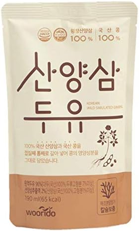 Korean Wild Simulated Ginseng Soymilk, 6.4 floz (pack of 15) | 65 Calories | Additive-Free Soymilk | Contains Korean Ginseng Extract and Soybeans | Unsweetened flavor | 산양삼두유
