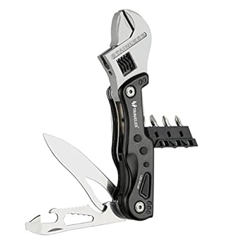 Traveler Multi 9-in-1 Adjustable Wrench Knife with 3 Changeable Screwdrivers, LED Torch, Bottle Openers and Nylon Belt Pouch