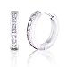 Yves Renaud White Gold Plated Hoop Earrings with Single Row Austrian Crystal White Sapphires Set - 1 Pair with Pouch and Cleaning Cloth