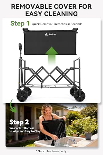 Hikenture Collapsible Wagon Cart with Wheels, 220 lbs Foldable Wagon | 9 lbs Lightweight Portable Utility cart, All Terrain Folding Wagon for Grocery Shopping, Garden, Sports, Camping, Daily Use