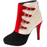 AIWEIYi Womens Patch Color Ankle Buckle Strap Platform High Heels Ankle Boots