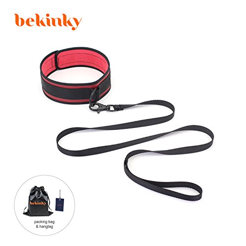 Bekinky Adjustable Leather Soft Neck Collar Choker Necklace with Chain Detachable Leash (Red)