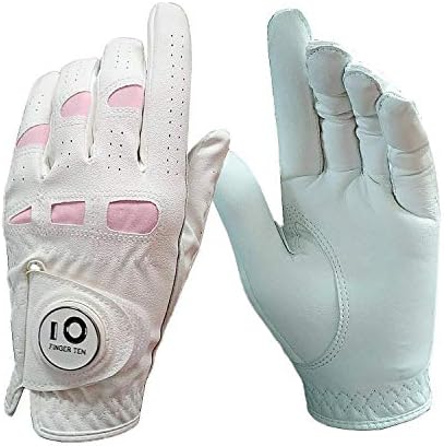 Lily Sport Women Ladies Golf Gloves Left Right Hand Leather with Ball Marker Value 1 Pack or 2 Pack, Fashion Color Golf Glove Soft Good Grip Fit Small Medium Large XL