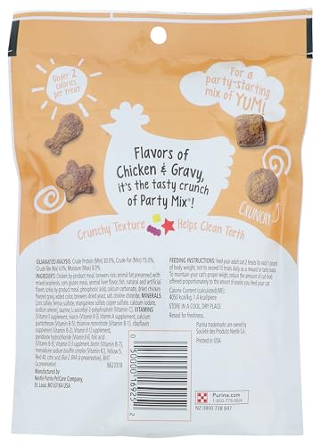 PURINA FRISKIES PARTY MIX CHICKEN AND GRAVY CRUNCH CAT SNACK RESEALABLE PEG BAG 6 OZ – 0050000169251
