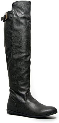 Delura MYSTERE Sleek Over the Knee Classic Flat Riding Boot,Black,Size 8.5