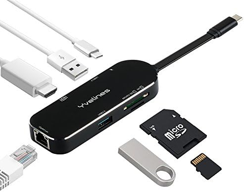 USB-C Hub, Letscom 7-in-1 Type C Hub with HDMI Port, Gigabit Ethernet Port, USBC Charging Port, 2 USB 3.0 and 1 USB 2.0 Ports, SD/TF Card Reader, for MacBook Pro, More Type-C Devices (Black)