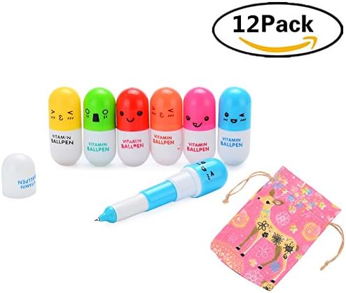 Cute Emotion,Novelty Retractable Gift Ball pen with Smiling Face Cute Cartoon Emotion ，Gift bag packaging (12 Pack)