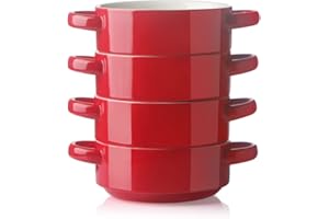 SWEEJAR Ceramic Soup Bowl with Double Handles, 20 Oz Stacked Bowls for French Onion Soup, Cereal, Pot Pies, Stew, Chill, Past