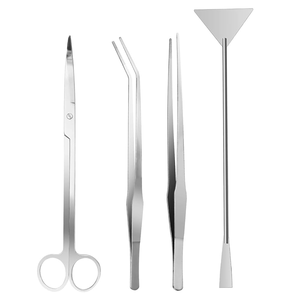 ANMEISH Aquarium Aquascape Tools Kit, 4 in 1 Aquarium Scissor Tweezers Spatula, Stainless Steel Aquatic Plants Aquascaping Tools Set for Fish Starter Kits & Aquariums Tank