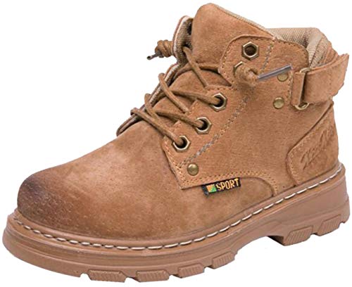 PPXID Boys Girls Warm Winter Snow Boot Leather Ankle Combat Boots Outdoor Hiking Boots-Khaki 1.5 US Little Kid
