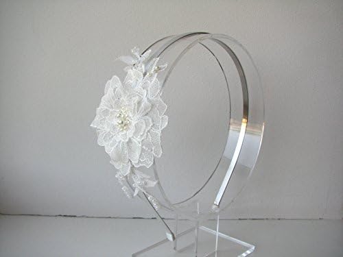 Bridal lace headband, Side tiara, Ivory lace head piece