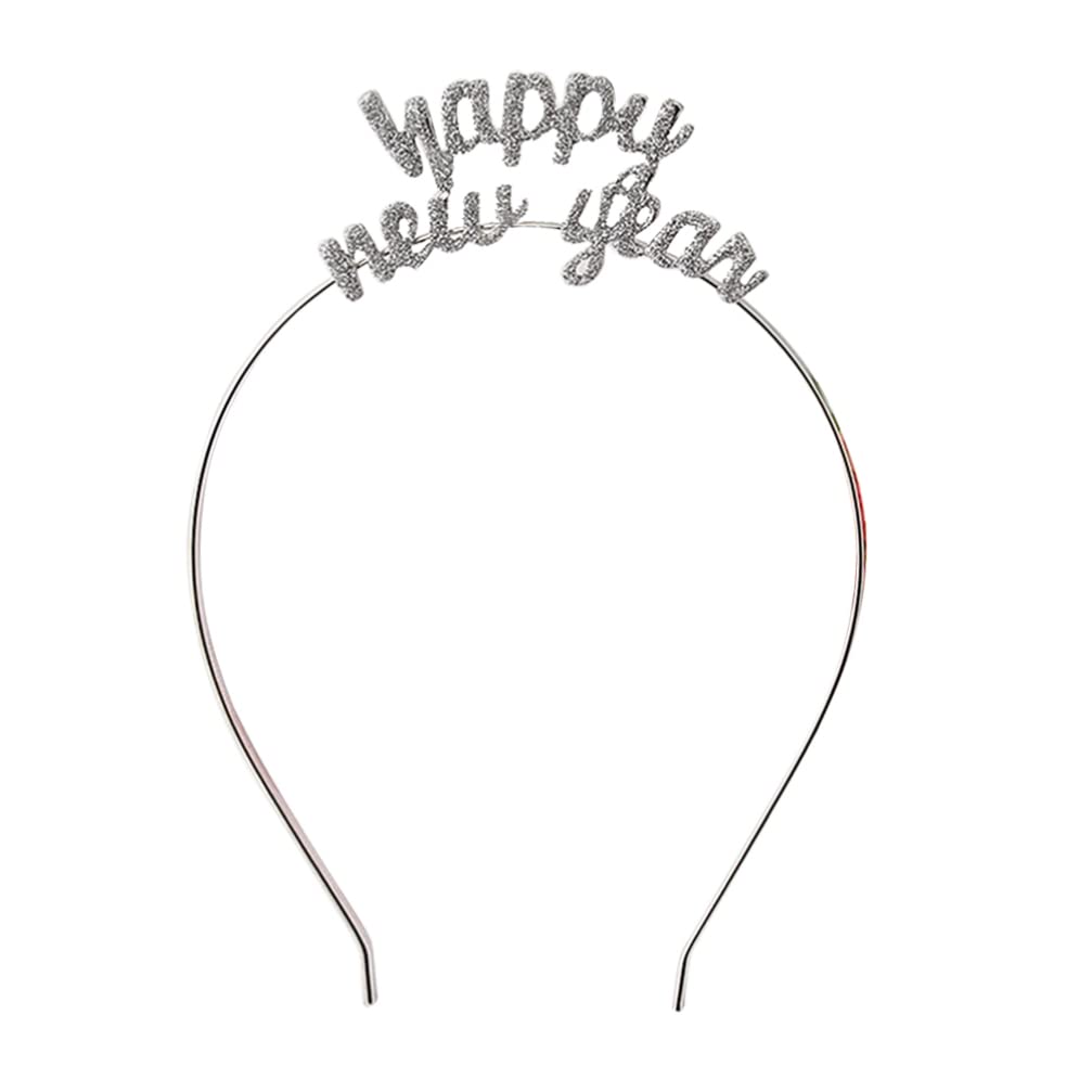 FRCOLOR Crystal Happy New Year Headband Sparkly Rhinestone New Year Tiara Hair Hoop Headdress Christmas Holiday Party Supplies Favors