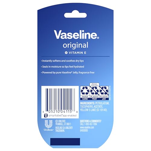 Vaseline Lip Therapy Original Mini Counter Display 2-Packs (6 Jars) – Bulk Lip Balm, Moisturizer for Soft, Smooth & Glossy Lips, 0.25 Oz Ea