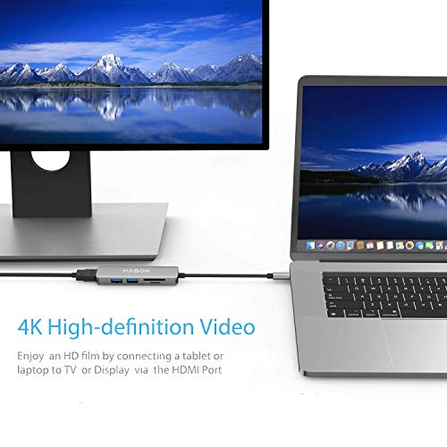 USB C Hub, 5 in 1 Multi Port Type C to HDMI Adapter, Type C Combo Hub(Thunderbolt 3) with HDMI, SD/Micro Card Reader, 2 USB 3.0 Ports for MacBook, iMac, and More USB C Devices.