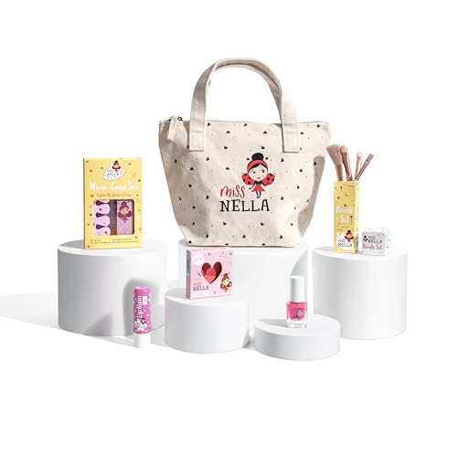 MISS NELLA Kids Makeup & Nail Polish Set for Little Girly Girls, Safe and Fun Gift - Hypoallergenic, Dermatologically Tested Kid-Friendly, Non-Toxic, Cosmetic Bag Included – Special Edition