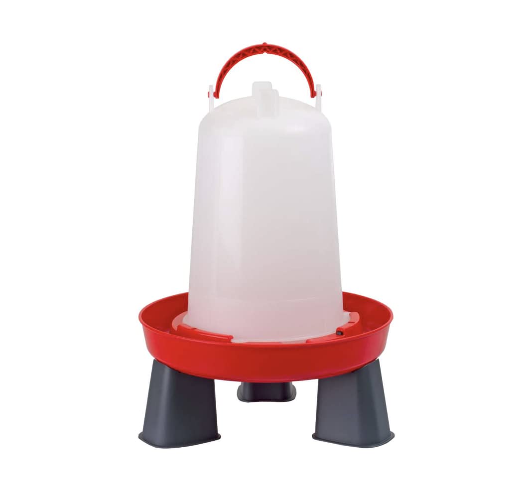 S M Pet Supplies 1.5L Red & White Poultry Drinker with Removable Legs, with Carrying Handle Made From UV Resistant Plastics For Long Term Use