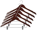 Closet Complete Wood Suit Hanger with Pant/Skirt Clips, Mahogany, Set of 5