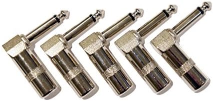 5 Pack of 1/4 Inch 6.3mm Right Angle 90 Degree Mono Male Jack Plug Solder-On Connectors