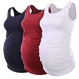 Jinson Pack Of 3pcs Mama Womens Layering Maternity Tank Top Pregnancy Tee Scoop Neck Sleeveless Ruched Vest