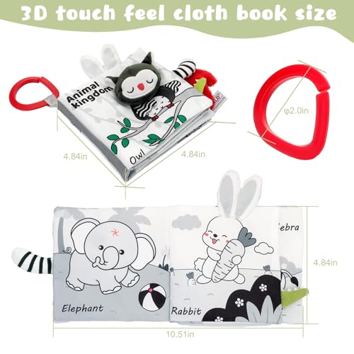 Crinkle Soft Baby Books, 3D Touch and Feel High Contrast Cloth Book, Sensory Baby Toys for 0-6-12 Months, Early Learning Stroller Toys, Ideal Gifts for Infants and Toddlers