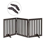 Total Win Freestanding Pet Gate for Dogs with 2PCS Support Feet, Foldable Wooden Dog Gates for Doorways Stairs, Indoor Pet Puppy Safety Fence, 24 Inches H, 60 Inches W, 3 Panels, Espresso