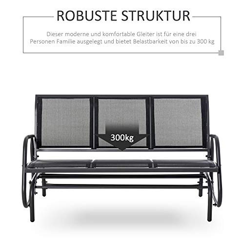 Outsunny 2-Sitzer Schaukelstuhl Gartenbank mit Schaukelmechanismus Gartenschaukel Sitzbank aus Metall Parkbank bis 300 kg belastbar Gartenmöbel für Garten, Terrasse, 120 x 70 x 85 cm Dunkelgrau – Bild 5