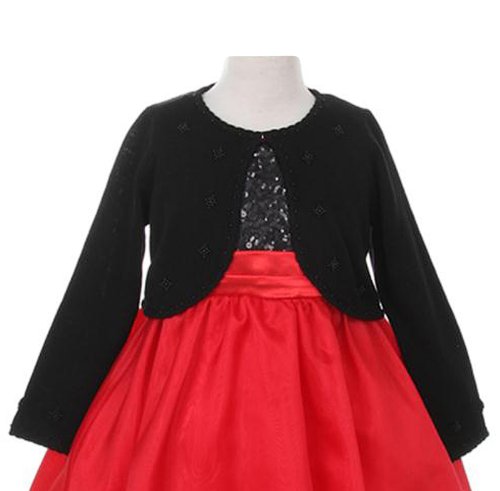 Classy 3010 Black Pearl Beaded Sweater for Girl - Size L (8-10)