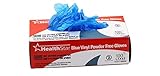 Healthstar Anti-Microbial Vinyl Blue Gloves Large, Disposable, Powder Free, Industrial Quality, Comfortable (Box of 100)