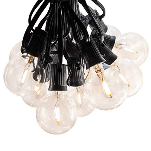 Hometown Evolution, Inc. LED Filament Outdoor Patio String Lights (100 ft, LED Filament G50 Clear - Black Wire - 2 Inch .6 Watt Bulbs)