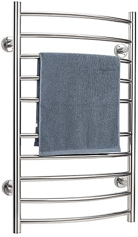 Towel Warmer Rack Dryer Rack, Wall Mountable-10 Curved Bar Stainless Steel Electric Bathroom Spa Hot Towel Warmer Rack