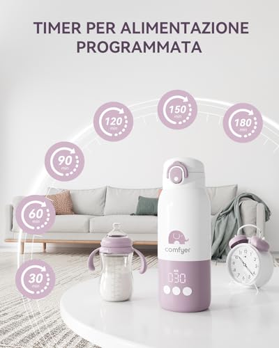 Comfyer BW01 Baby Bottle Warmer Portable 12000mAh Battery 2 Min Rapid Heating for Breast Milk and Water for Night Poppate Car and Travel Airplane On-the-Go